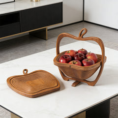 Natural Bamboo Foldable Fruit Basket Collapsible Creative Apple Shaped Fruit Bowl