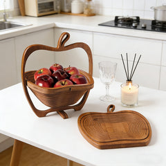 Natural Bamboo Foldable Fruit Basket Collapsible Creative Apple Shaped Fruit Bowl