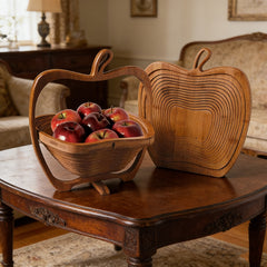 Natural Bamboo Foldable Fruit Basket Collapsible Creative Apple Shaped Fruit Bowl