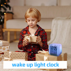 7 Colors Glowing LED Digital Silent Alarm Clock Cube with Date Day and Temperature Display