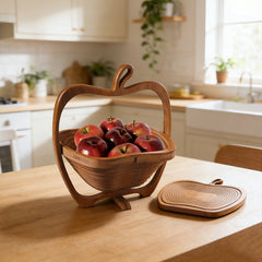 Natural Bamboo Foldable Fruit Basket Collapsible Creative Apple Shaped Fruit Bowl